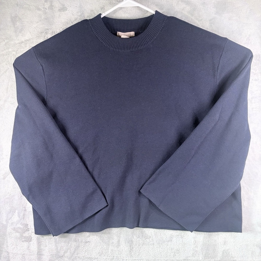 H&M‎ Navy Blue Knit Sweater Womens Large Crewneck Long Sleeve Minimalist